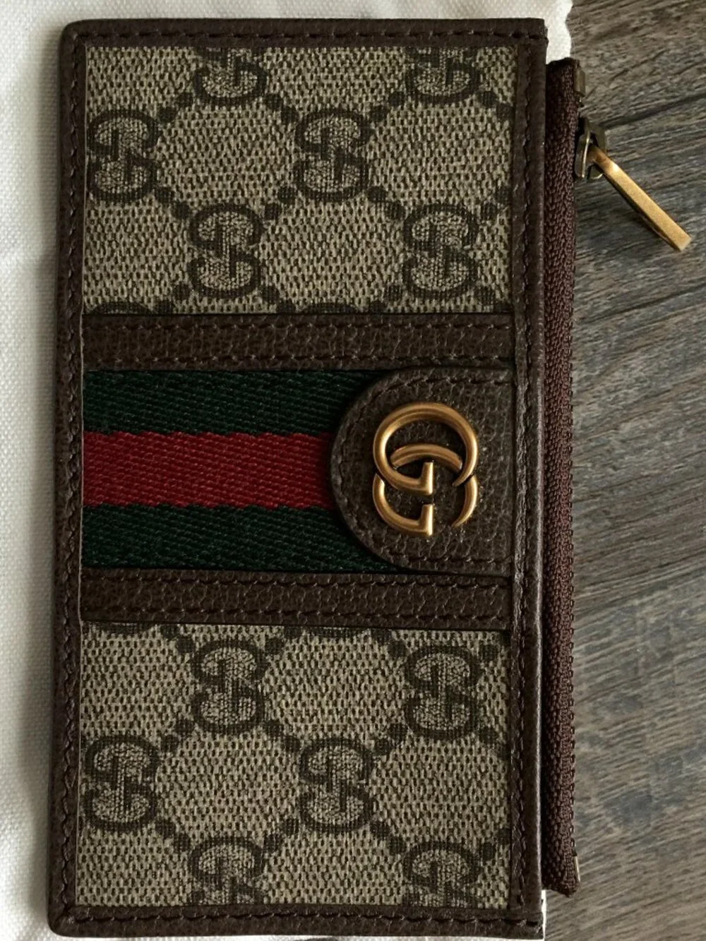 GG Supreme Monogram Web Ophidia Coin Case Brown